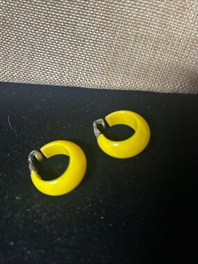 Vintage Yellow Hoop Clip-On Earrings 1970s era ?